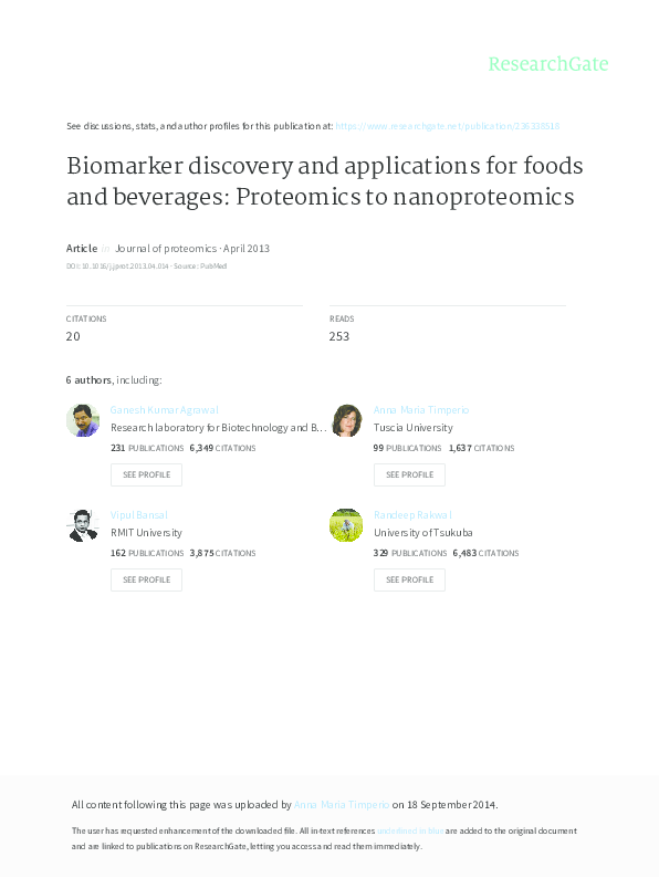 (PDF) Biomarker discovery and applications for foods and beverages ...