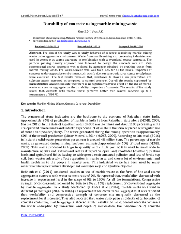 (PDF) Durability of concrete using marble mining waste Sudarshan Kore