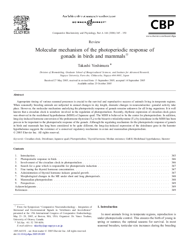 (PDF) Molecular mechanism of the photoperiodic response of gonads in ...
