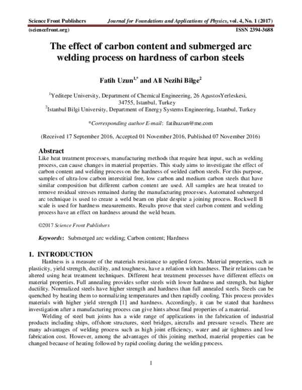 (PDF) The effect of carbon content and submerged arc welding process on ...