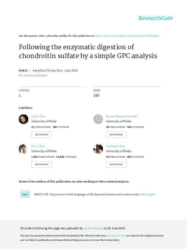 (PDF) Following the enzymatic digestion of chondroitin sulfate by a