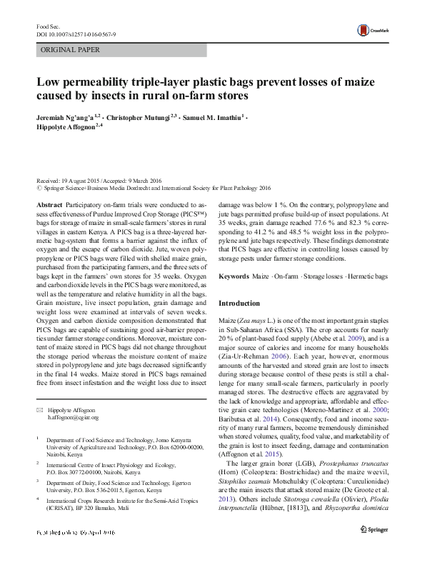 (PDF) Low permeability triplelayer plastic bags prevent losses of