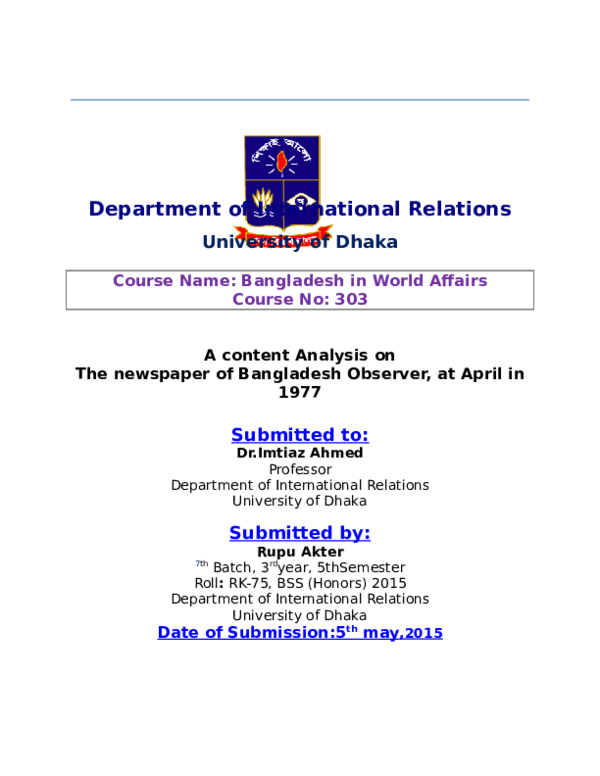  doc course name bangladesh in world affairs course no 303 a content