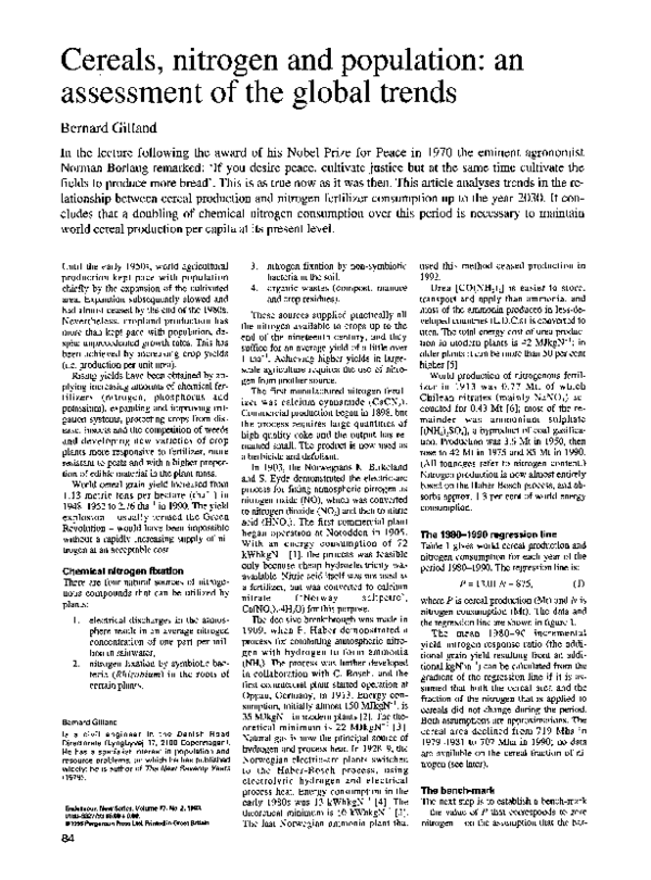 (PDF) Cereals, nitrogen and population: an assessment of the global trends