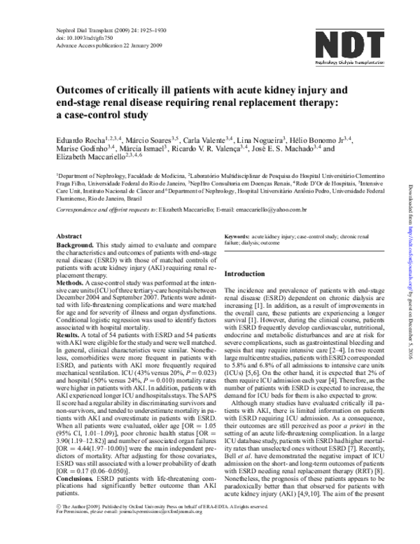 (PDF) Outcomes of critically ill patients with acute kidney injury and ...