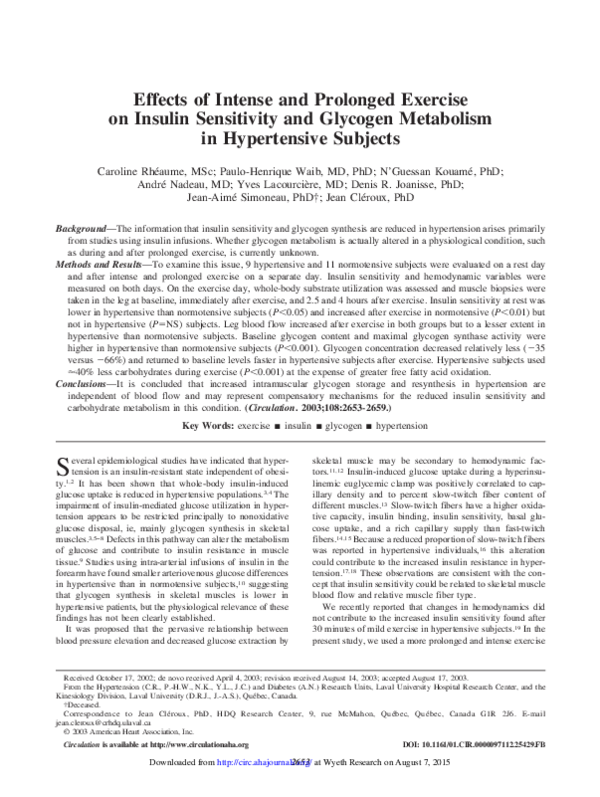(PDF) Effects of intense and prolonged exercise on insulin sensitivity ...