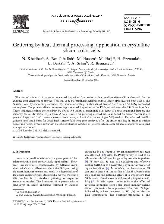 (PDF) Gettering by heat thermal processing: application in crystalline ...