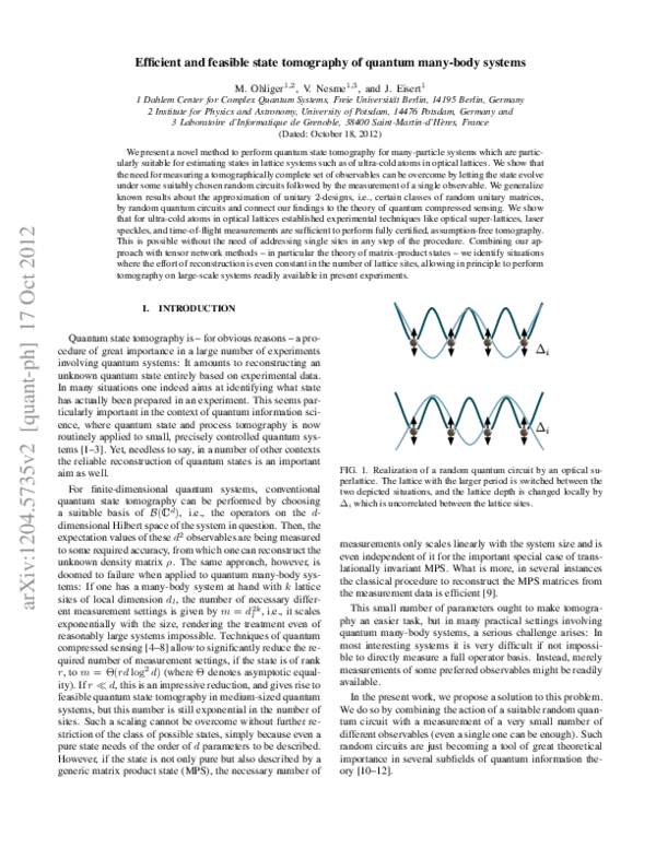 (PDF) Efficient and feasible state tomography of quantum many-body systems