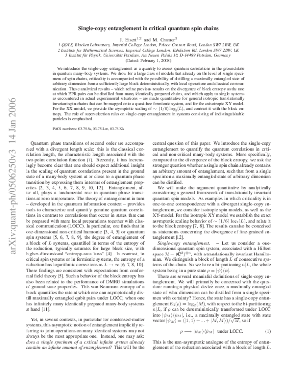 (PDF) Single-copy entanglement in critical spin chains