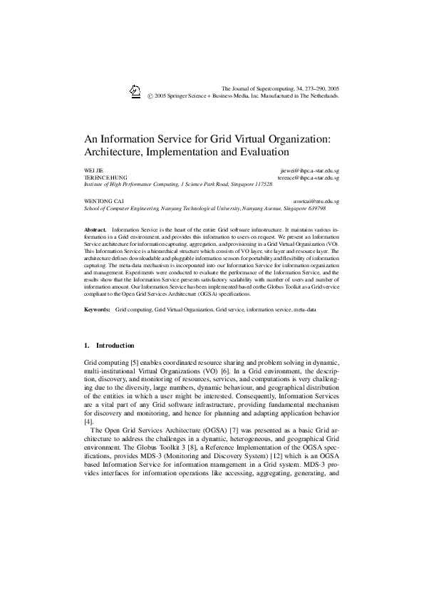 (PDF) An information service for grid virtual organization ...