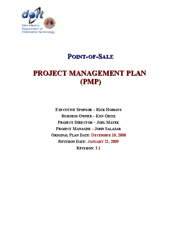 (DOC) PointofSale PROJECT MANAGEMENT PLAN (PMP) Executive Sponsor