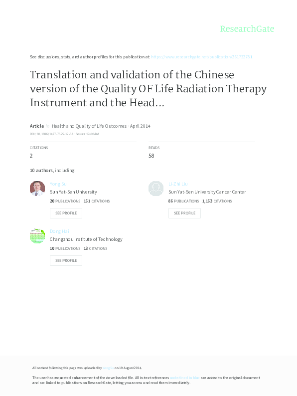 (PDF) Translation and validation of a Chinese version of the Parenting ...