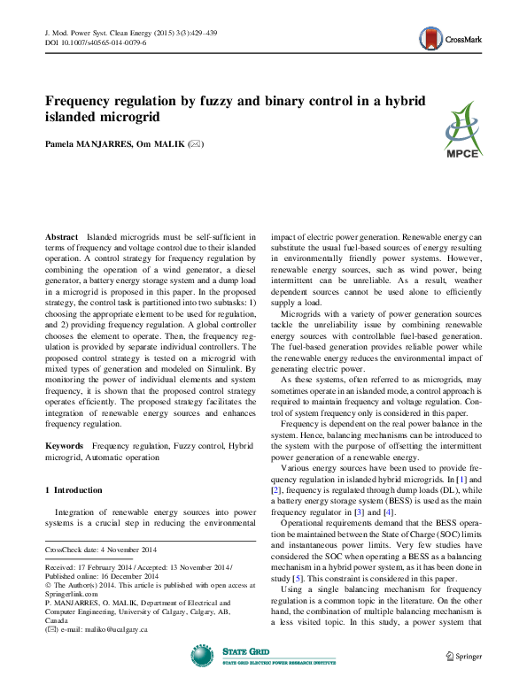 (PDF) Frequency regulation by fuzzy and binary control in a hybrid ...