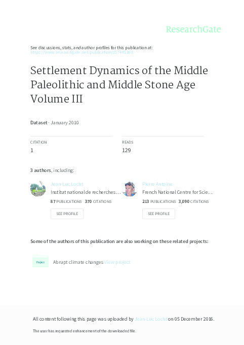 (PDF) Settlement Dynamics of the Middle Paleolithic and Middle Stone Age