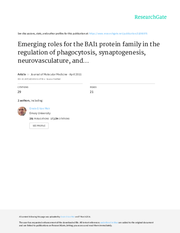 (PDF) Emerging roles for the BAI1 protein family in the regulation of ...