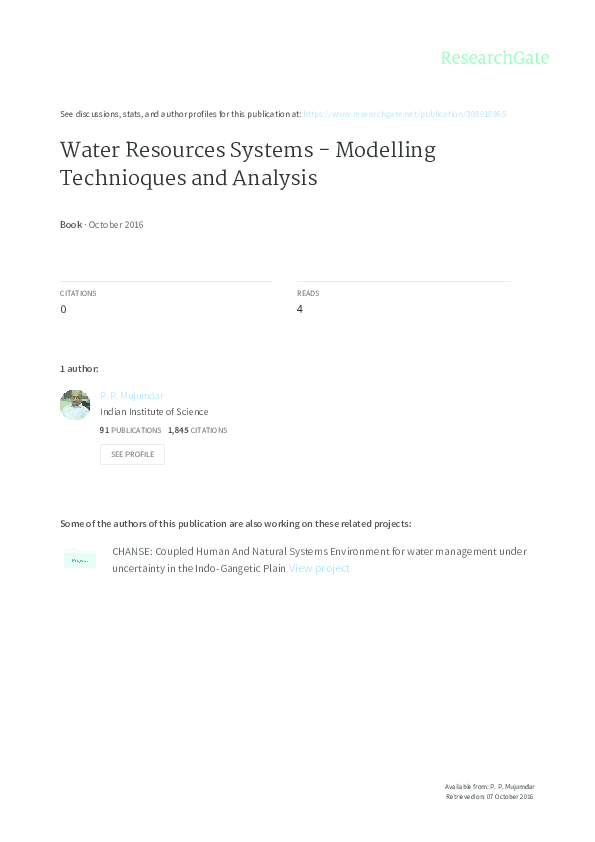 (PDF) Water Resources Systems Modelling Techniques and Analysis