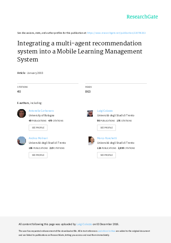 (PDF) Integrating a multi-agent recommendation system into a mobile ...