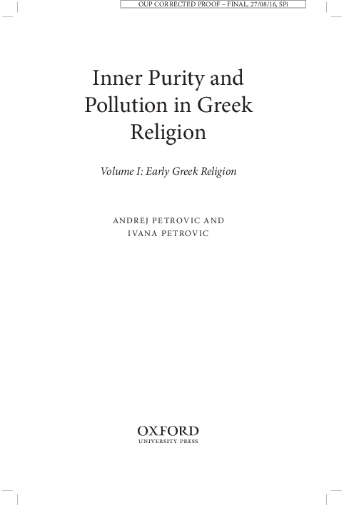 (PDF) Inner Purity and Pollution in Greek Religion. Volume I: Early ...