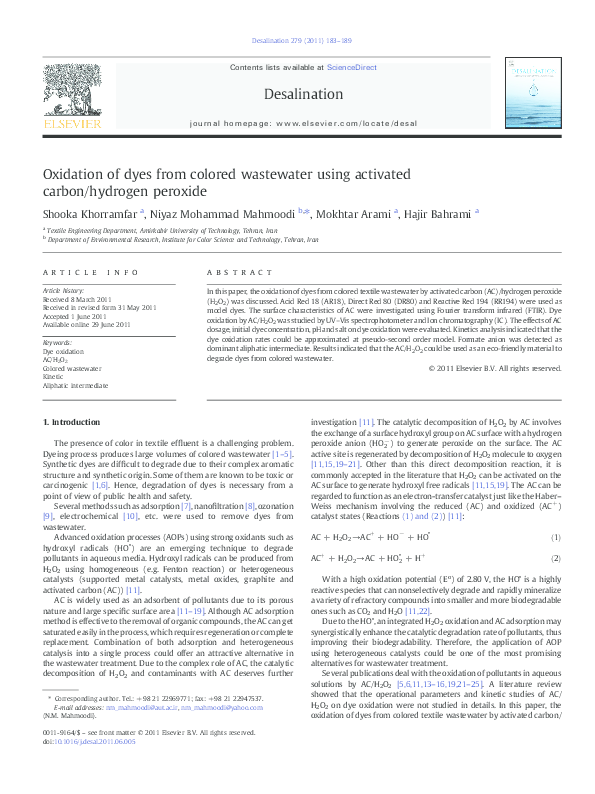 PDF Oxidation Of Dyes From Colored Wastewater Using Activated Carbon 
