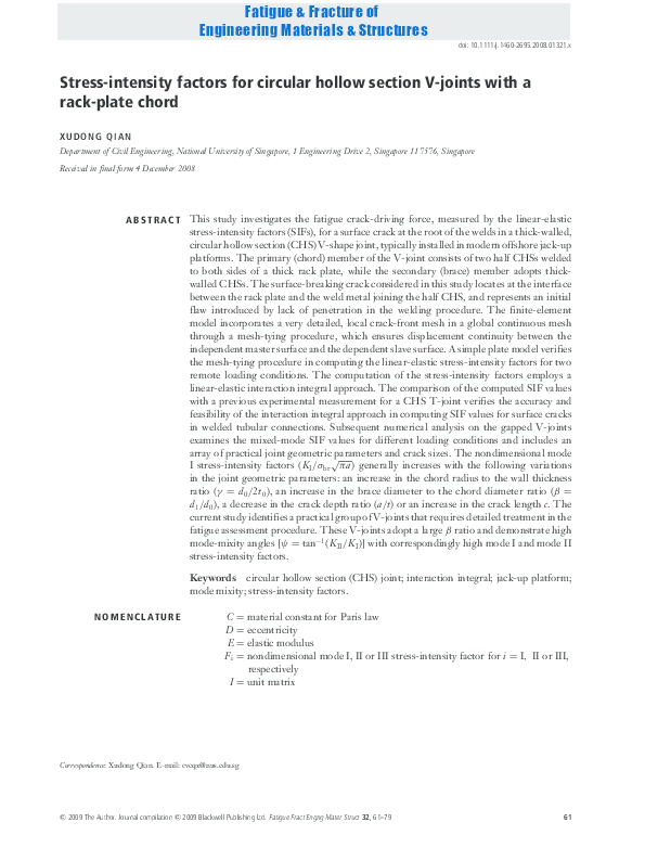 (PDF) Stress‐intensity factors for circular hollow section V‐joints ...