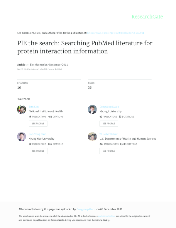 (PDF) PIE the search searching PubMed literature for