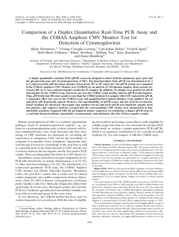 (PDF) Comparison of a duplex quantitative real-time PCR assay and the ...