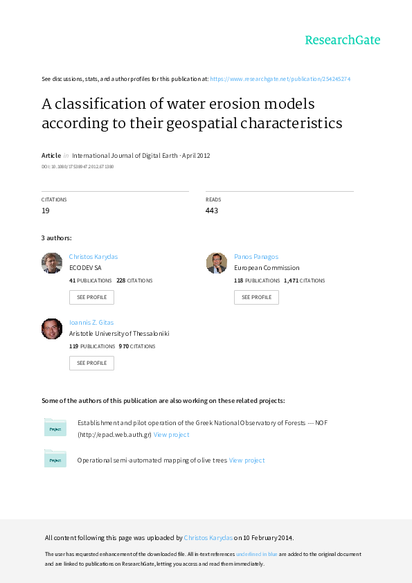 (PDF) A classification of water erosion models according to their