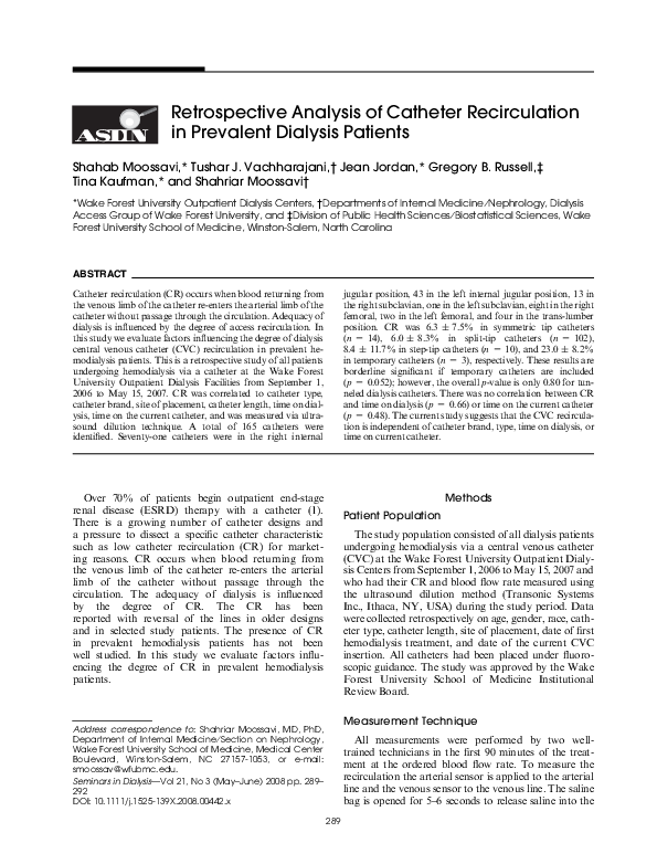 (PDF) Retrospective analysis of catheter recirculation in prevalent