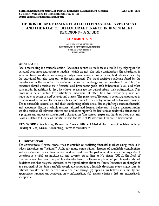 (PDF) HEURISTIC AND BIASES RELATED TO FINANCIAL INVESTMENT AND THE ROLE ...