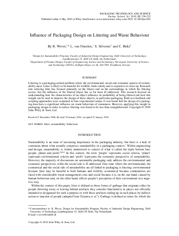 (PDF) Influence of packaging design on littering and waste behaviour