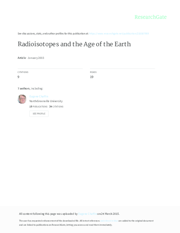 PDF Radioisotopes And The Age Of The Earth John R Baumgardner And 