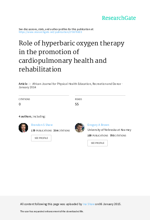 (PDF) Role of hyperbaric oxygen therapy in the promotion of ...