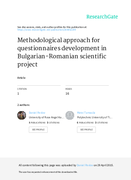 Pdf Methodological Approach For Questionnaires Development In Bulgarian Romanian Scientific Project Daniel Pavlov Academia Edu