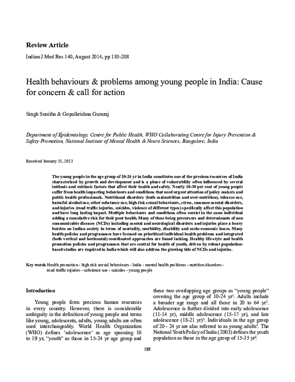 (PDF) Health behaviours & problems among young people in India: Cause ...
