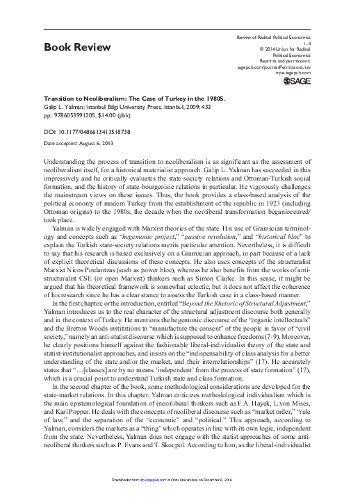 (PDF) Book Review Transition to Neoliberalism: The Case of Turkey in ...