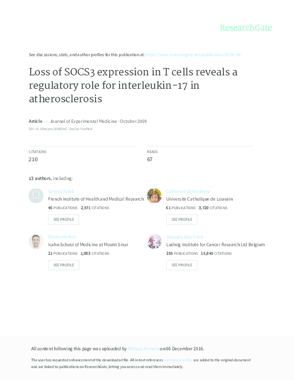 (PDF) Loss of SOCS3 expression in T cells reveals a regulatory role for ...