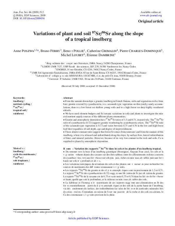 (PDF) Variations of plant and soil 87Sr/86Sr along the slope of a