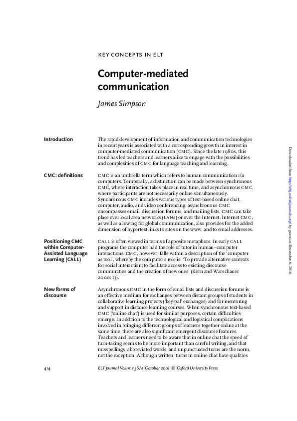 (PDF) Computer mediated communication hong song Academia.edu