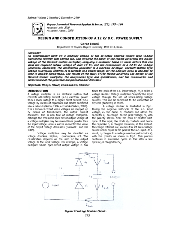 (PDF) DESIGN AND CONSTRUCTION OF A 12 kV D.C. POWER SUPPLY Thi Le