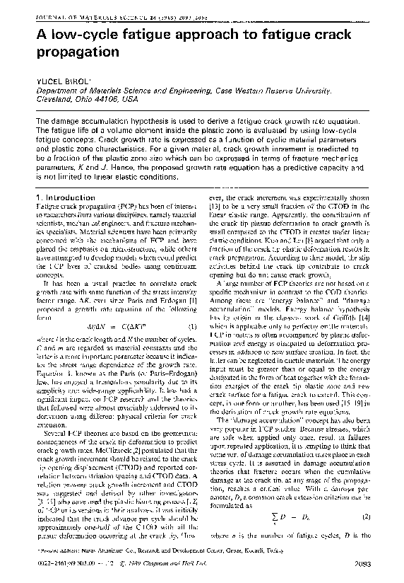 (PDF) A low-cycle fatigue approach to fatigue crack propagation