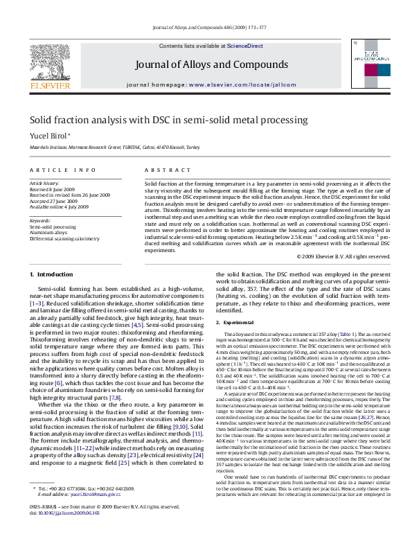 (PDF) Solid fraction analysis with DSC in semi-solid metal processing