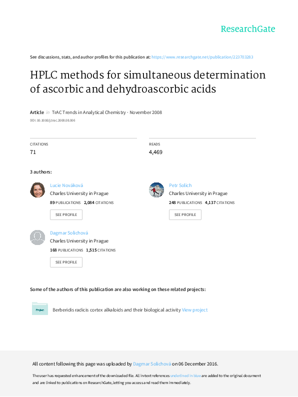 (PDF) HPLC methods for simultaneous determination of ascorbic and ...