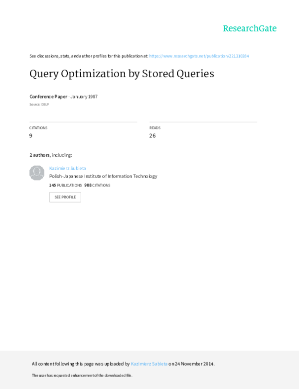 (PDF) Query optimization by stored queries