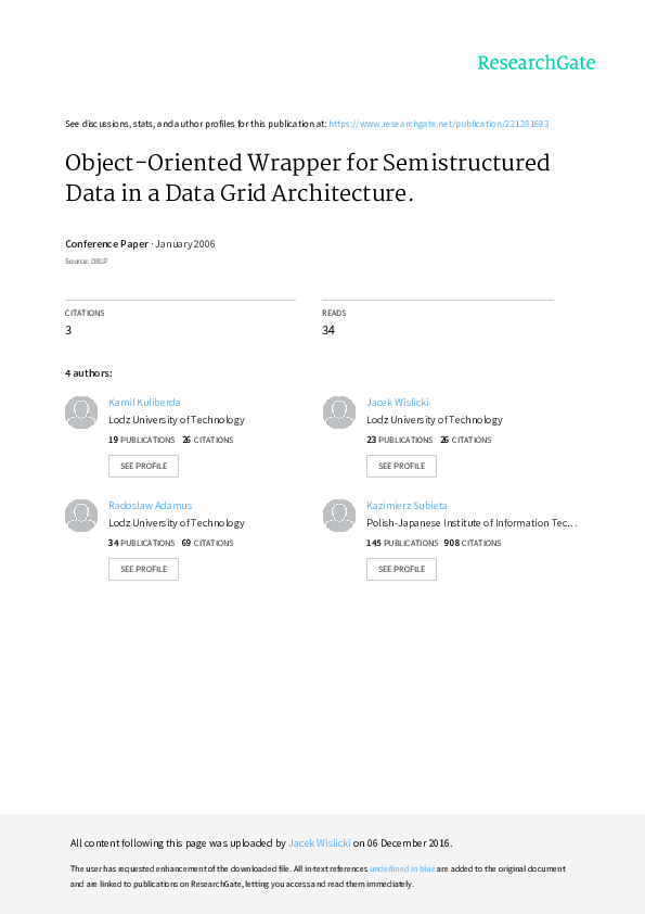 (PDF) Object-Oriented Wrapper for Semistructured Data in a Data Grid ...