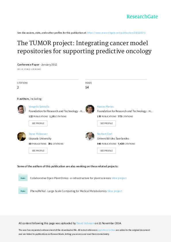 (PDF) The TUMOR project: integrating cancer model repositories for ...