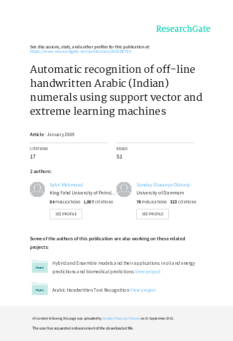 (PDF) Automatic Recognition of Off-line Handwritten Arabic (Indian ...