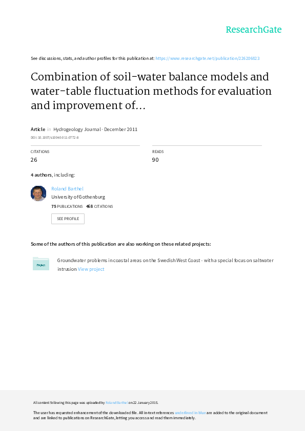 (PDF) Combination of soilwater balance models and watertable