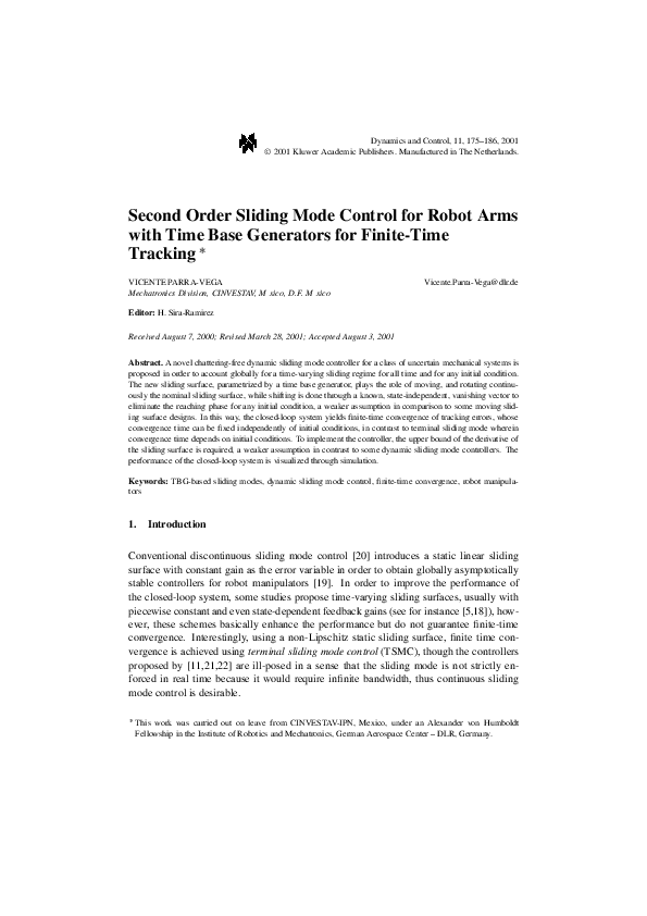 (PDF) Second order sliding mode control for robot arms with time base ...