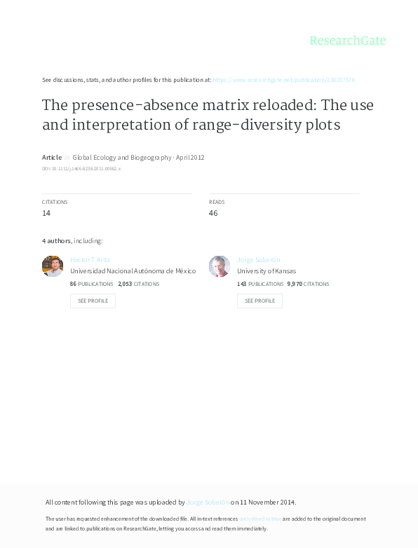 (PDF) The presence–absence matrix reloaded: the use and interpretation ...