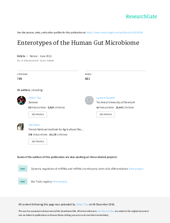 (PDF) Enterotypes of the human gut microbiome